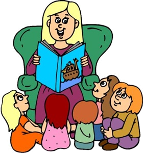 Obrazem opiekunka czyta książkę dzieciom