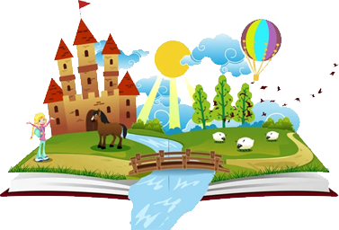 Rysunek bajkowej książki - zamek, balon, rzeka