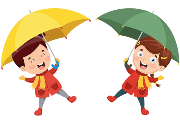 Rysunek dzieci z kolorowymi parasolkami