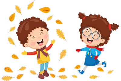Dziewczynka z chłopcem bawią się w jesiennych liściach