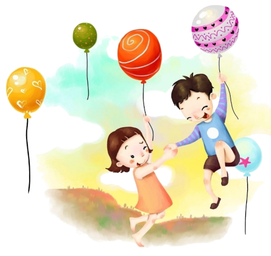 Rysunek chłopiec i dziewczynka z balonami