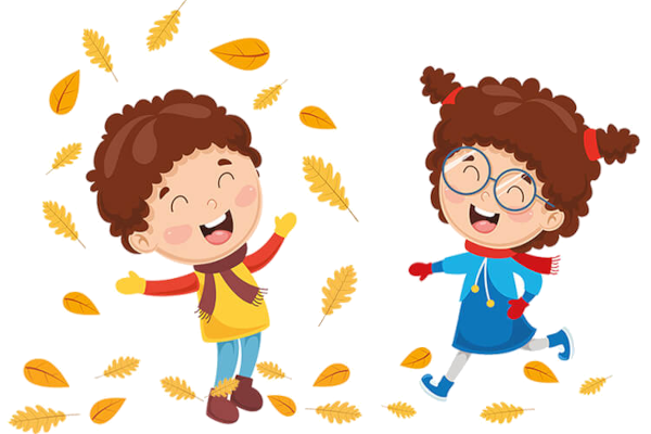 Chłopczyk i dziewczynka z jesiennymi liśćmi