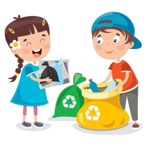Chłopczyk i dziewczynka segregują śmieci