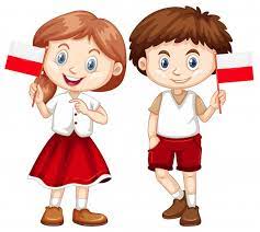 Chłopczyk i dziewczynka z biało-czerwonymi chorągiewkami