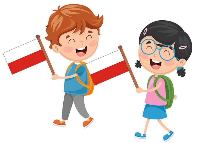 Chłopczyk i dziewczynka z białoczerwonymi flagami