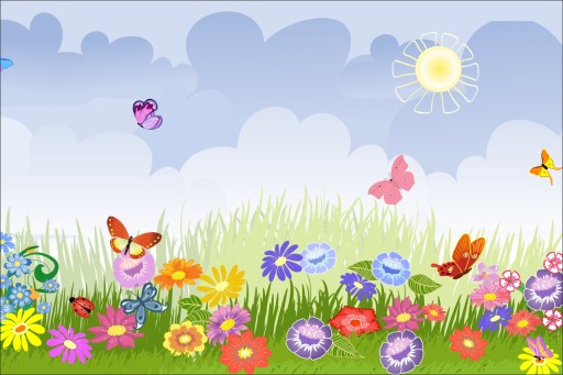 Rysunek łąka, kwiatki, motylko